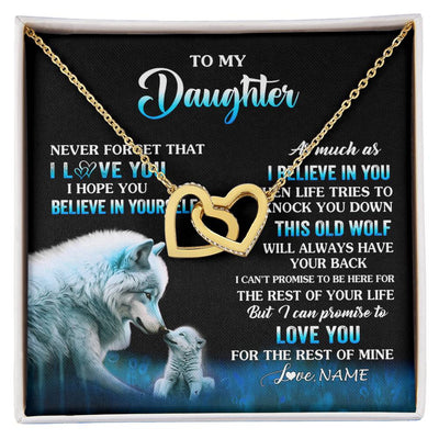 Interlocking Hearts Necklace 18K Yellow Gold Finish | 1 | Personalized To My Daughter Necklace From Mom Dad This Old Wolf Love Daughter Birthday Gifts Jewelry Graduation Christmas Customized Gift Box Message Card | siriusteestore