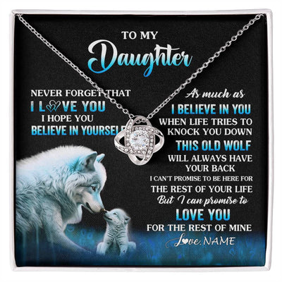 Love Knot Necklace 14K White Gold Finish | 1 | Personalized To My Daughter Necklace From Mom Dad This Old Wolf Love Daughter Birthday Gifts Jewelry Graduation Christmas Customized Gift Box Message Card | siriusteestore