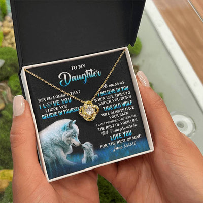 Love Knot Necklace 18K Yellow Gold Finish | 2 | Personalized To My Daughter Necklace From Mom Dad This Old Wolf Love Daughter Birthday Gifts Jewelry Graduation Christmas Customized Gift Box Message Card | siriusteestore