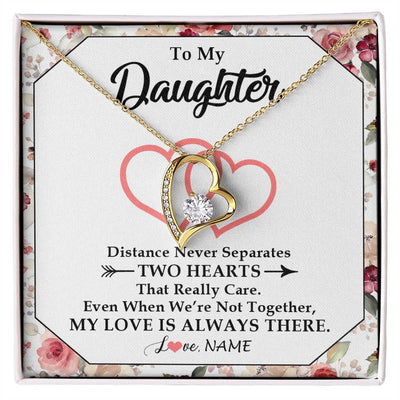 Forever Love Necklace 18K Yellow Gold Finish | 1 | Personalized To My Daughter Necklace From Mom Dad Two Hearts Together Daughter Birthday Graduation Christmas Customized Gift Box Message Card | siriusteestore