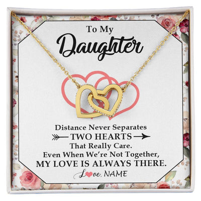 Interlocking Hearts Necklace 18K Yellow Gold Finish | 1 | Personalized To My Daughter Necklace From Mom Dad Two Hearts Together Daughter Birthday Graduation Christmas Customized Gift Box Message Card | siriusteestore