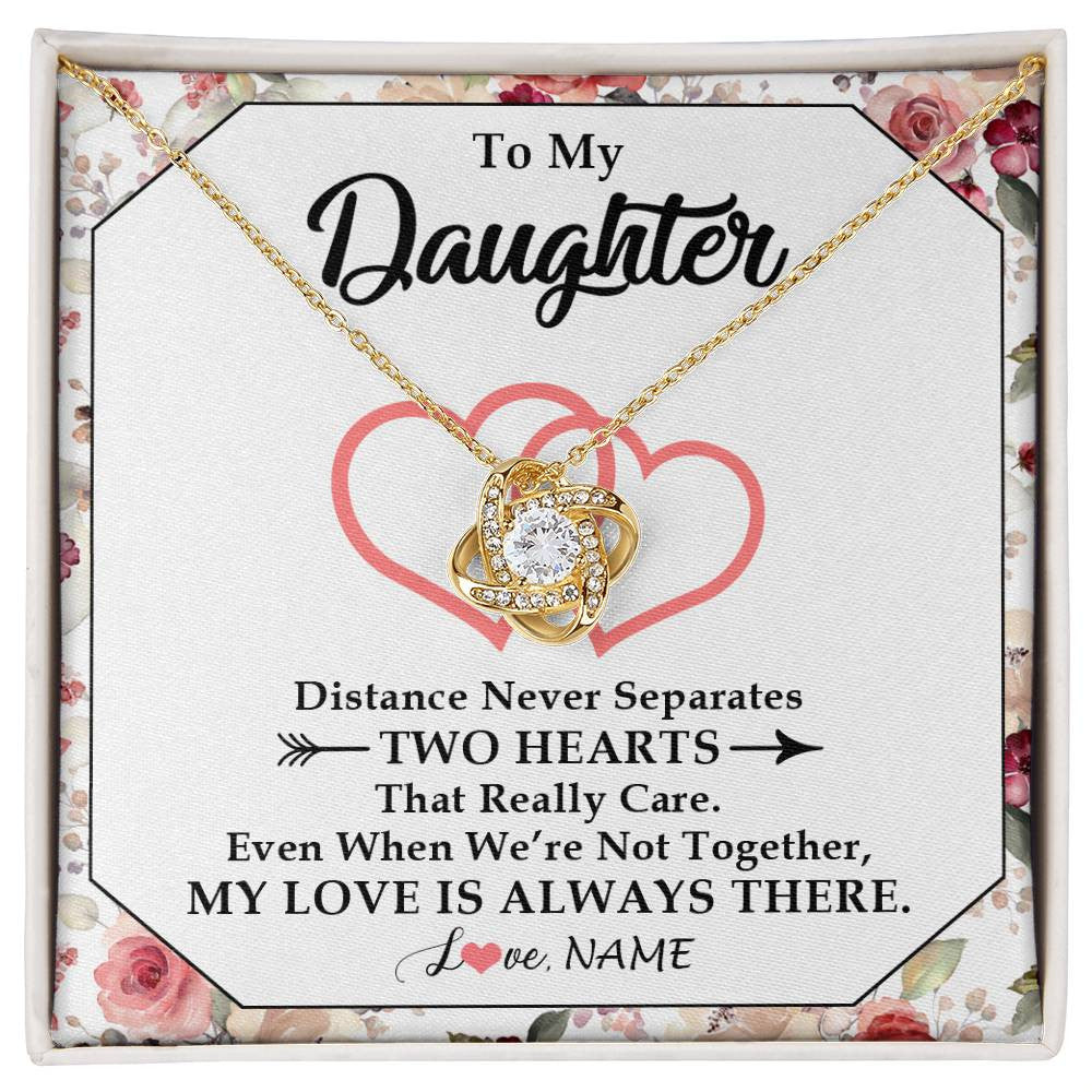 Love Knot Necklace 18K Yellow Gold Finish | 1 | Personalized To My Daughter Necklace From Mom Dad Two Hearts Together Daughter Birthday Graduation Christmas Customized Gift Box Message Card | siriusteestore