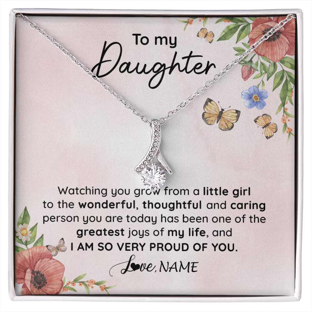Alluring Beauty Necklace 14K White Gold Finish | 1 | Personalized To My Daughter Necklace From Mom Dad Watching You Grow Daughter Birthday Gifts Jewelry Graduation Christmas Customized Gift Box Message Card | siriusteestore