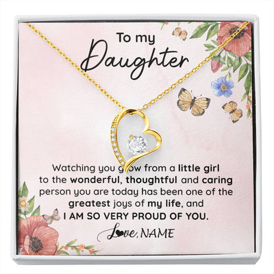 Forever Love Necklace 18K Yellow Gold Finish | 1 | Personalized To My Daughter Necklace From Mom Dad Watching You Grow Daughter Birthday Gifts Jewelry Graduation Christmas Customized Gift Box Message Card | siriusteestore