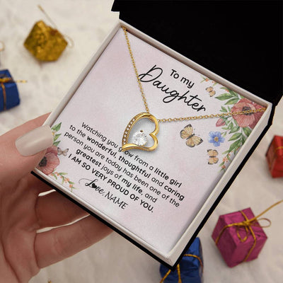 Forever Love Necklace 18K Yellow Gold Finish | 2 | Personalized To My Daughter Necklace From Mom Dad Watching You Grow Daughter Birthday Gifts Jewelry Graduation Christmas Customized Gift Box Message Card | siriusteestore