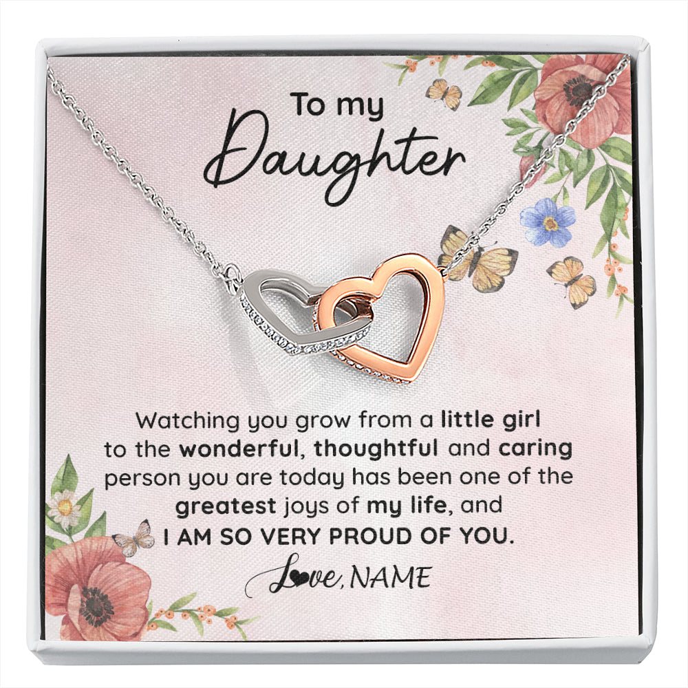 Interlocking Hearts Necklace Stainless Steel & Rose Gold Finish | 1 | Personalized To My Daughter Necklace From Mom Dad Watching You Grow Daughter Birthday Gifts Jewelry Graduation Christmas Customized Gift Box Message Card | siriusteestore