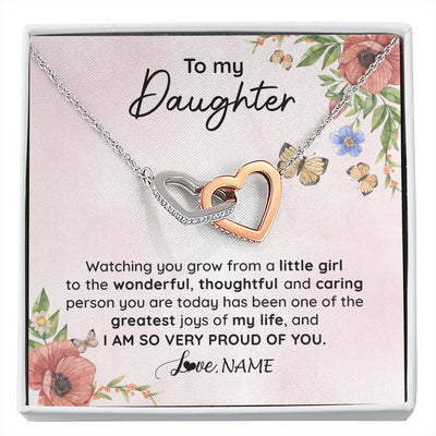 Interlocking Hearts Necklace Stainless Steel & Rose Gold Finish | 1 | Personalized To My Daughter Necklace From Mom Dad Watching You Grow Daughter Birthday Gifts Jewelry Graduation Christmas Customized Gift Box Message Card | siriusteestore