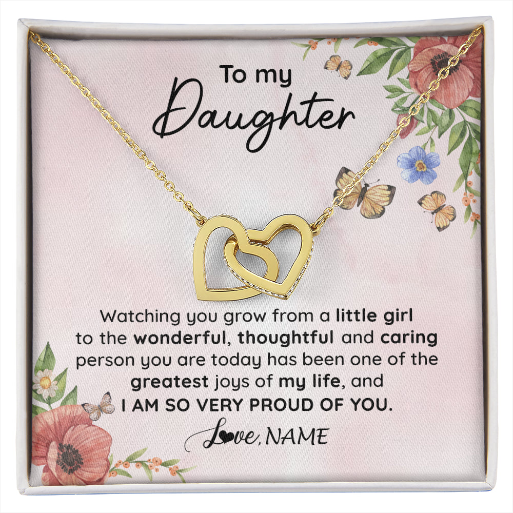 Interlocking Hearts Necklace 18K Yellow Gold Finish | 1 | Personalized To My Daughter Necklace From Mom Dad Watching You Grow Daughter Birthday Gifts Jewelry Graduation Christmas Customized Gift Box Message Card | siriusteestore