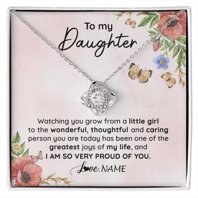 Love Knot Necklace 14K White Gold Finish | 1 | Personalized To My Daughter Necklace From Mom Dad Watching You Grow Daughter Birthday Gifts Jewelry Graduation Christmas Customized Gift Box Message Card | siriusteestore