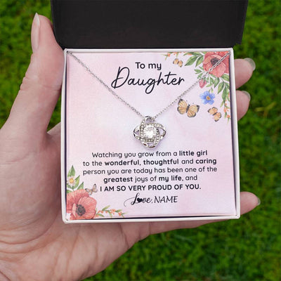 Love Knot Necklace 14K White Gold Finish | 2 | Personalized To My Daughter Necklace From Mom Dad Watching You Grow Daughter Birthday Gifts Jewelry Graduation Christmas Customized Gift Box Message Card | siriusteestore