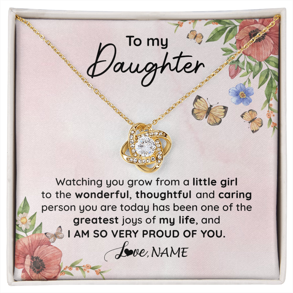 Love Knot Necklace 18K Yellow Gold Finish | 1 | Personalized To My Daughter Necklace From Mom Dad Watching You Grow Daughter Birthday Gifts Jewelry Graduation Christmas Customized Gift Box Message Card | siriusteestore