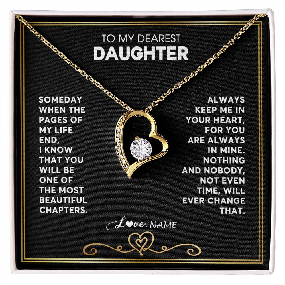 Forever Love Necklace 18K Yellow Gold Finish | 1 | Personalized To My Daughter Necklace From Mom Dad When The Pages Of My Life End Daughter Birthday Graduation Christmas Customized Gift Box Message Card | siriusteestore