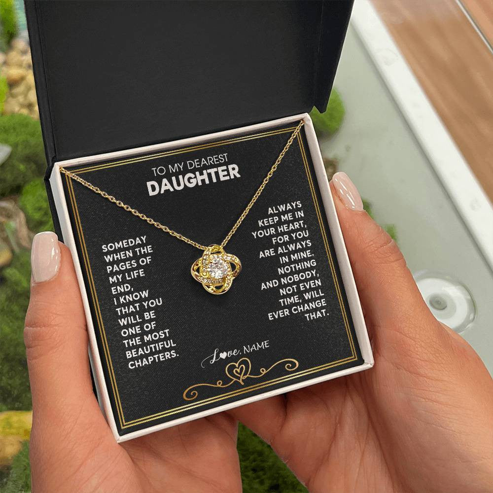 Love Knot Necklace 18K Yellow Gold Finish | 2 | Personalized To My Daughter Necklace From Mom Dad When The Pages Of My Life End Daughter Birthday Graduation Christmas Customized Gift Box Message Card | siriusteestore