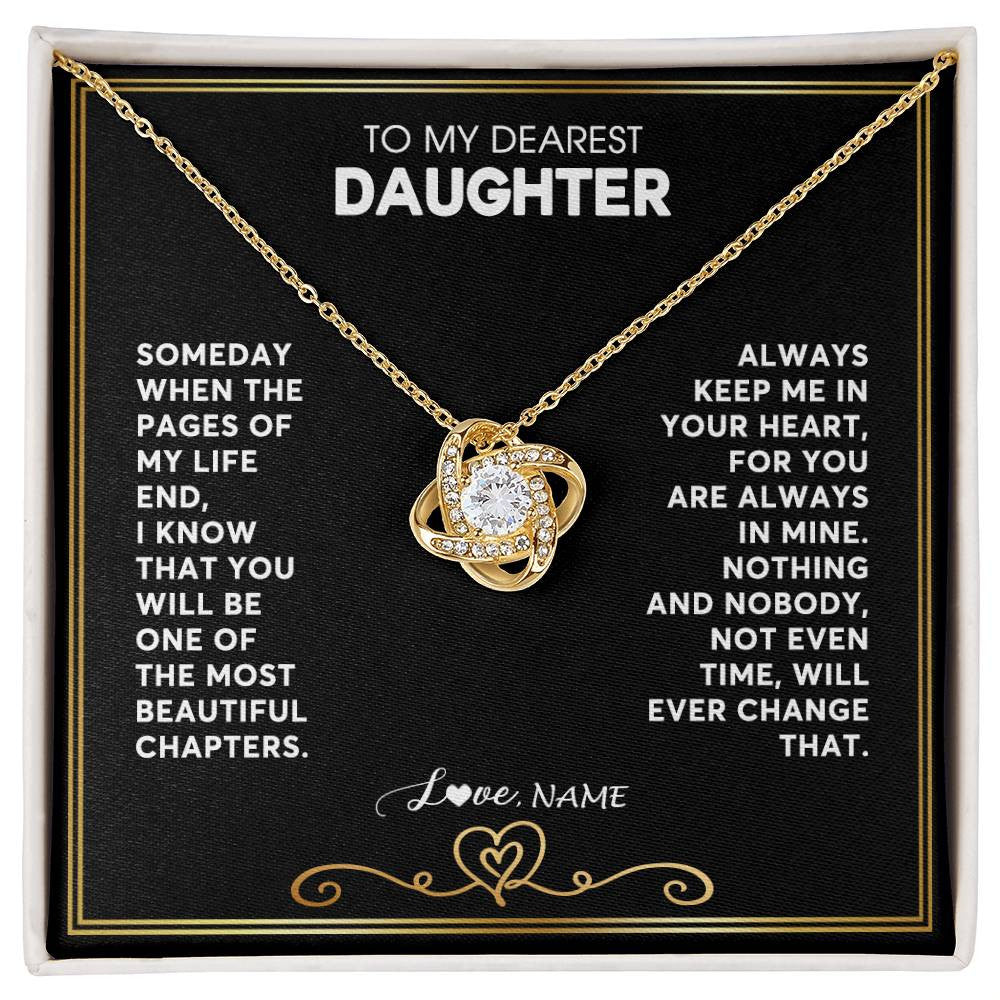 Love Knot Necklace 18K Yellow Gold Finish | 1 | Personalized To My Daughter Necklace From Mom Dad When The Pages Of My Life End Daughter Birthday Graduation Christmas Customized Gift Box Message Card | siriusteestore