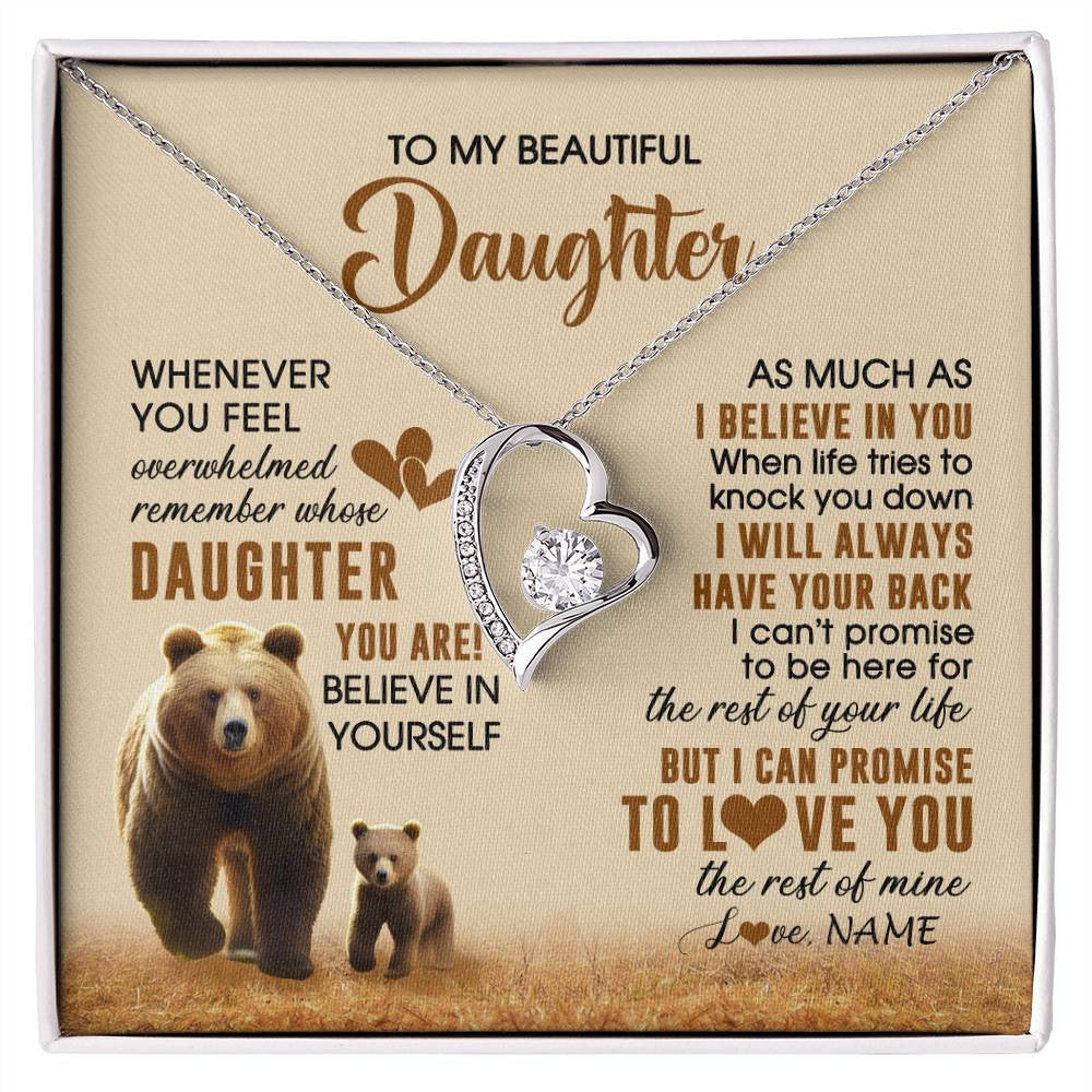 Forever Love Necklace 14K White Gold Finish | 1 | Personalized To My Daughter Necklace From Mom Dad Whenever You Feel Bear Daughter Birthday Gifts Gifts Graduation Christmas Customized Gift Box Message Card | siriusteestore
