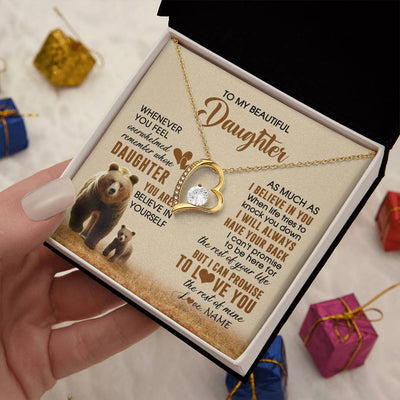 Forever Love Necklace 18K Yellow Gold Finish | 2 | Personalized To My Daughter Necklace From Mom Dad Whenever You Feel Bear Daughter Birthday Gifts Gifts Graduation Christmas Customized Gift Box Message Card | siriusteestore