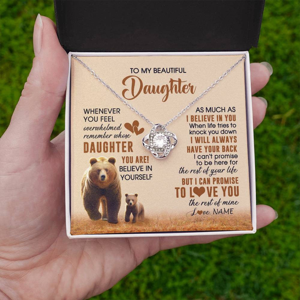 Love Knot Necklace 14K White Gold Finish | 2 | Personalized To My Daughter Necklace From Mom Dad Whenever You Feel Bear Daughter Birthday Gifts Gifts Graduation Christmas Customized Gift Box Message Card | siriusteestore