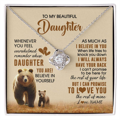 Love Knot Necklace 14K White Gold Finish | 1 | Personalized To My Daughter Necklace From Mom Dad Whenever You Feel Bear Daughter Birthday Gifts Gifts Graduation Christmas Customized Gift Box Message Card | siriusteestore