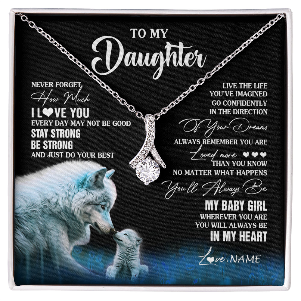Alluring Beauty Necklace 14K White Gold Finish | 1 | Personalized To My Daughter Necklace From Mom Dad Wolf Never Forget How Much I Love You Daughter Birthday Gifts Christmas Customized Gift Box Message Card | siriusteestore