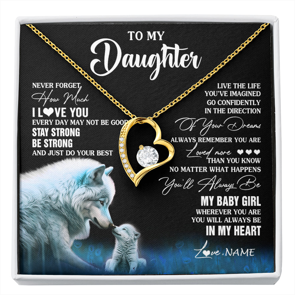 Forever Love Necklace 18K Yellow Gold Finish | 1 | Personalized To My Daughter Necklace From Mom Dad Wolf Never Forget How Much I Love You Daughter Birthday Gifts Christmas Customized Gift Box Message Card | siriusteestore