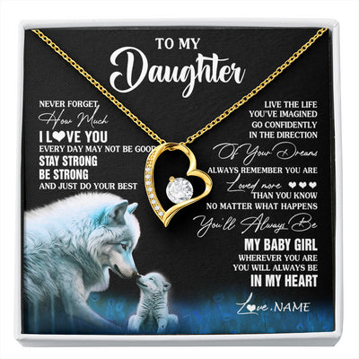 Forever Love Necklace 18K Yellow Gold Finish | 1 | Personalized To My Daughter Necklace From Mom Dad Wolf Never Forget How Much I Love You Daughter Birthday Gifts Christmas Customized Gift Box Message Card | siriusteestore