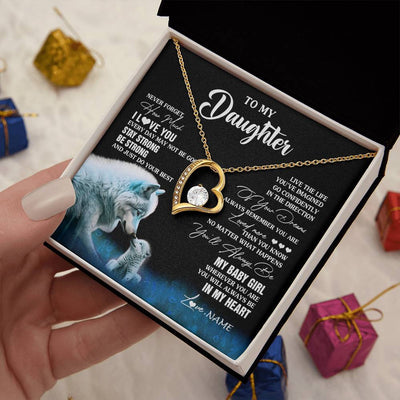 Forever Love Necklace 18K Yellow Gold Finish | 2 | Personalized To My Daughter Necklace From Mom Dad Wolf Never Forget How Much I Love You Daughter Birthday Gifts Christmas Customized Gift Box Message Card | siriusteestore