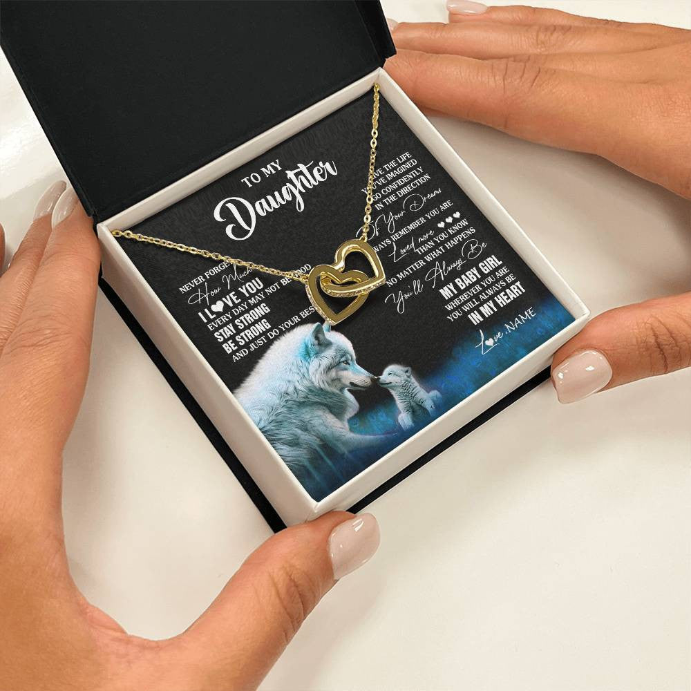 Interlocking Hearts Necklace 18K Yellow Gold Finish | 2 | Personalized To My Daughter Necklace From Mom Dad Wolf Never Forget How Much I Love You Daughter Birthday Gifts Christmas Customized Gift Box Message Card | siriusteestore