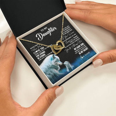 Interlocking Hearts Necklace 18K Yellow Gold Finish | 2 | Personalized To My Daughter Necklace From Mom Dad Wolf Never Forget How Much I Love You Daughter Birthday Gifts Christmas Customized Gift Box Message Card | siriusteestore