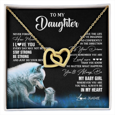 Interlocking Hearts Necklace 18K Yellow Gold Finish | 1 | Personalized To My Daughter Necklace From Mom Dad Wolf Never Forget How Much I Love You Daughter Birthday Gifts Christmas Customized Gift Box Message Card | siriusteestore