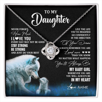 Love Knot Necklace 14K White Gold Finish | 1 | Personalized To My Daughter Necklace From Mom Dad Wolf Never Forget How Much I Love You Daughter Birthday Gifts Christmas Customized Gift Box Message Card | siriusteestore