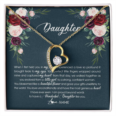 Forever Love Necklace 18K Yellow Gold Finish | 1 | Personalized To My Daughter Necklace From Mom Dad Wonderful Daughter Like You Daughter Birthday Graduation Christmas Jewelry Customized Gift Box Message Card | siriusteestore
