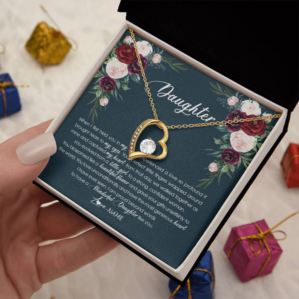 Forever Love Necklace 18K Yellow Gold Finish | 2 | Personalized To My Daughter Necklace From Mom Dad Wonderful Daughter Like You Daughter Birthday Graduation Christmas Jewelry Customized Gift Box Message Card | siriusteestore
