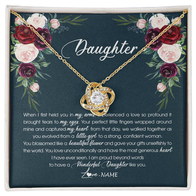 Love Knot Necklace 18K Yellow Gold Finish | 1 | Personalized To My Daughter Necklace From Mom Dad Wonderful Daughter Like You Daughter Birthday Graduation Christmas Jewelry Customized Gift Box Message Card | siriusteestore