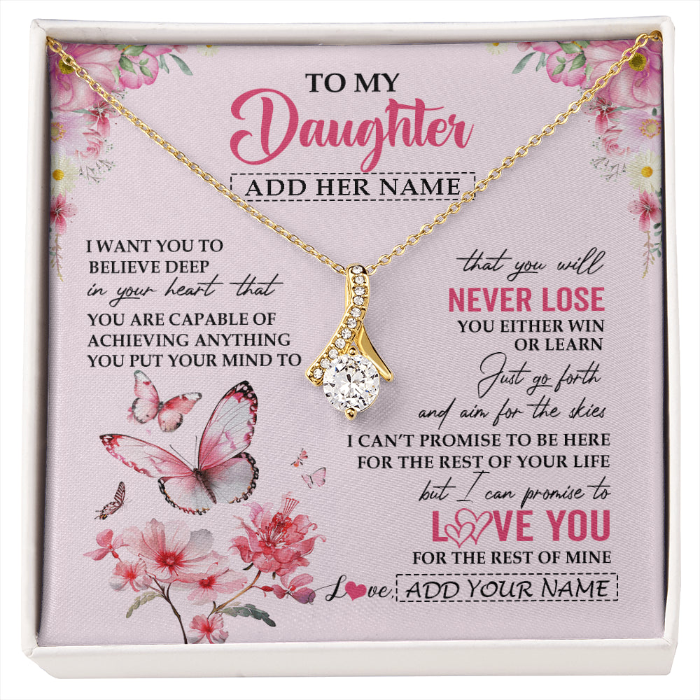 Alluring Beauty Necklace 18K Yellow Gold Finish | 1 | Personalized To My Daughter Necklace From Mom Dad You Will Never Lose Butterfly Daughter Birthday Gifts Graduation Christmas Customized Gift Box Message Card | siriusteestore