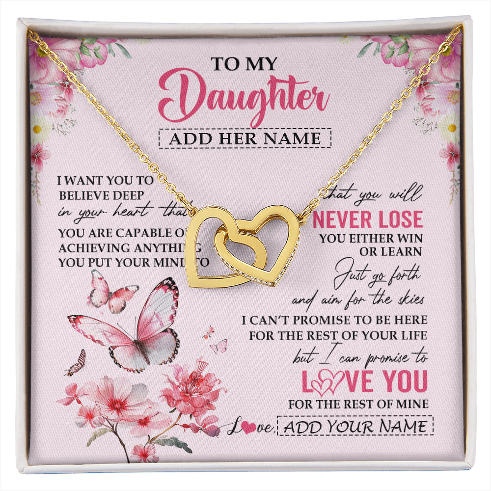 Interlocking Hearts Necklace 18K Yellow Gold Finish | 1 | Personalized To My Daughter Necklace From Mom Dad You Will Never Lose Butterfly Daughter Birthday Gifts Graduation Christmas Customized Gift Box Message Card | siriusteestore