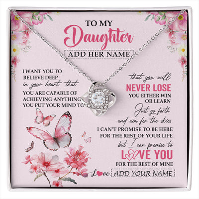 Love Knot Necklace 14K White Gold Finish | 1 | Personalized To My Daughter Necklace From Mom Dad You Will Never Lose Butterfly Daughter Birthday Gifts Graduation Christmas Customized Gift Box Message Card | siriusteestore