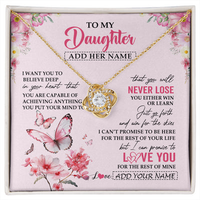 Love Knot Necklace 18K Yellow Gold Finish | 1 | Personalized To My Daughter Necklace From Mom Dad You Will Never Lose Butterfly Daughter Birthday Gifts Graduation Christmas Customized Gift Box Message Card | siriusteestore