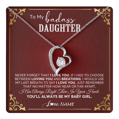 Forever Love Necklace 14K White Gold Finish | 1 | Personalized To My Daughter Necklace From Mom Dad You'll Always Be My Daughter Birthday Graduation Christmas Customized Gift Box Message Card | siriusteestore