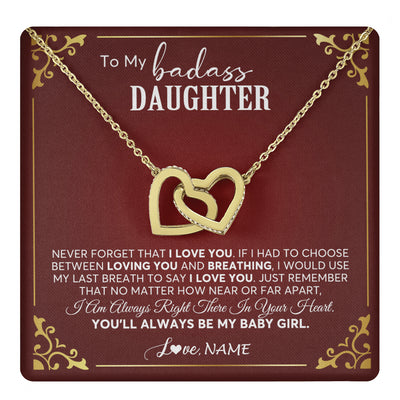 Interlocking Hearts Necklace 18K Yellow Gold Finish | 1 | Personalized To My Daughter Necklace From Mom Dad You'll Always Be My Daughter Birthday Graduation Christmas Customized Gift Box Message Card | siriusteestore