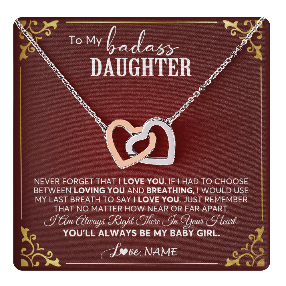Interlocking Hearts Necklace Stainless Steel & Rose Gold Finish | 1 | Personalized To My Daughter Necklace From Mom Dad You'll Always Be My Daughter Birthday Graduation Christmas Customized Gift Box Message Card | siriusteestore