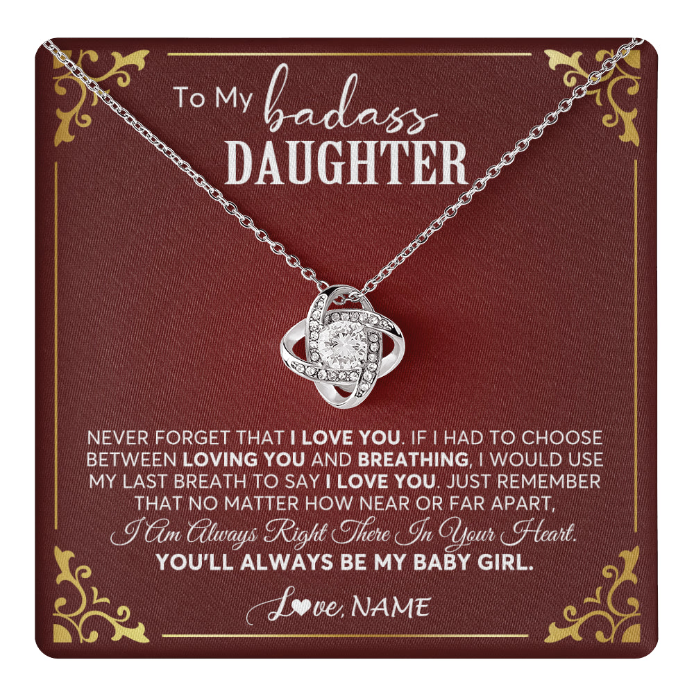 Love Knot Necklace 14K White Gold Finish | 1 | Personalized To My Daughter Necklace From Mom Dad You'll Always Be My Daughter Birthday Graduation Christmas Customized Gift Box Message Card | siriusteestore