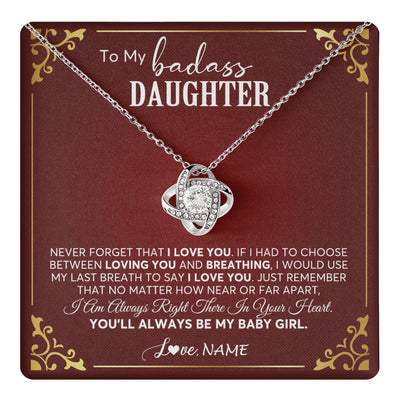 Love Knot Necklace 14K White Gold Finish | 1 | Personalized To My Daughter Necklace From Mom Dad You'll Always Be My Daughter Birthday Graduation Christmas Customized Gift Box Message Card | siriusteestore