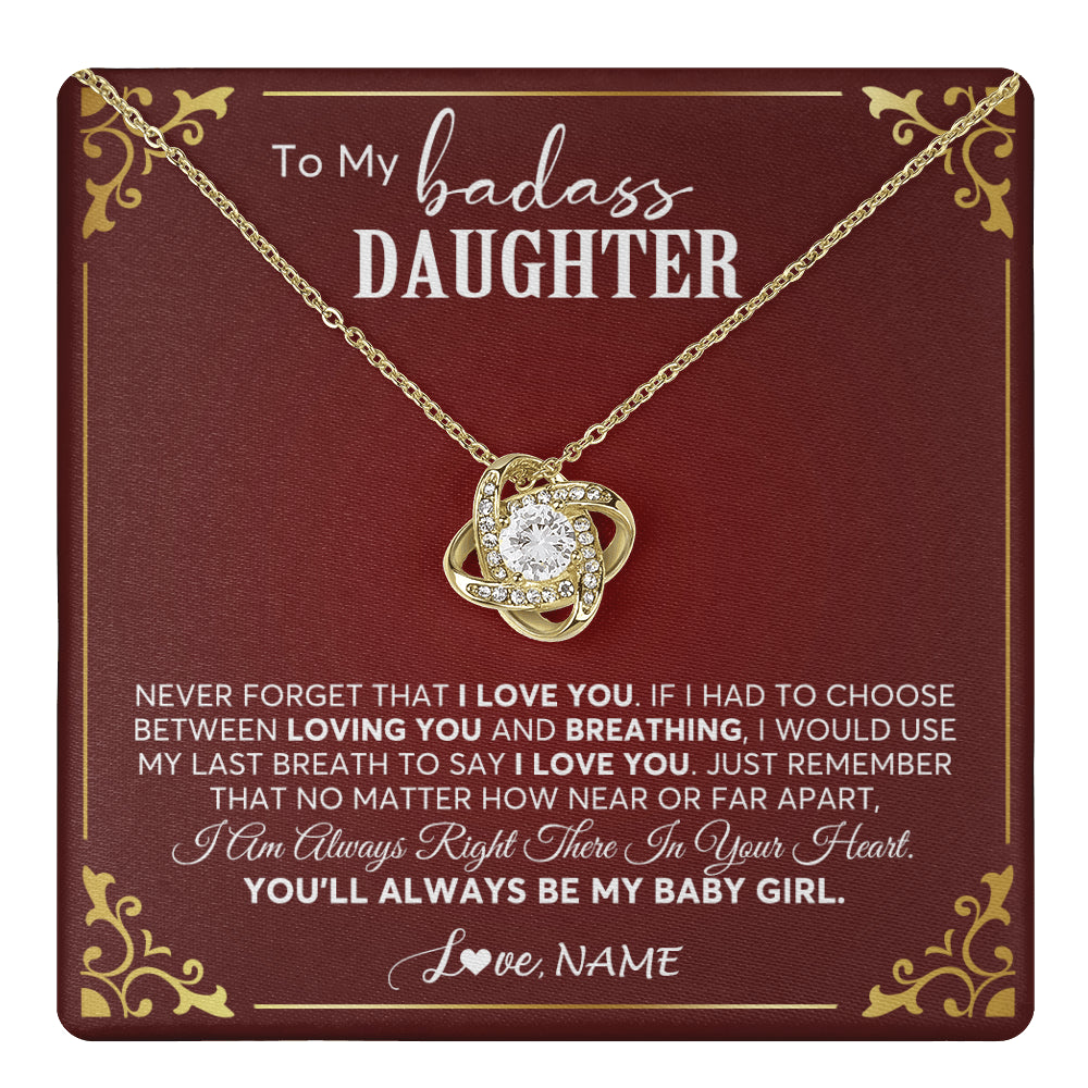 Love Knot Necklace 18K Yellow Gold Finish | 1 | Personalized To My Daughter Necklace From Mom Dad You'll Always Be My Daughter Birthday Graduation Christmas Customized Gift Box Message Card | siriusteestore