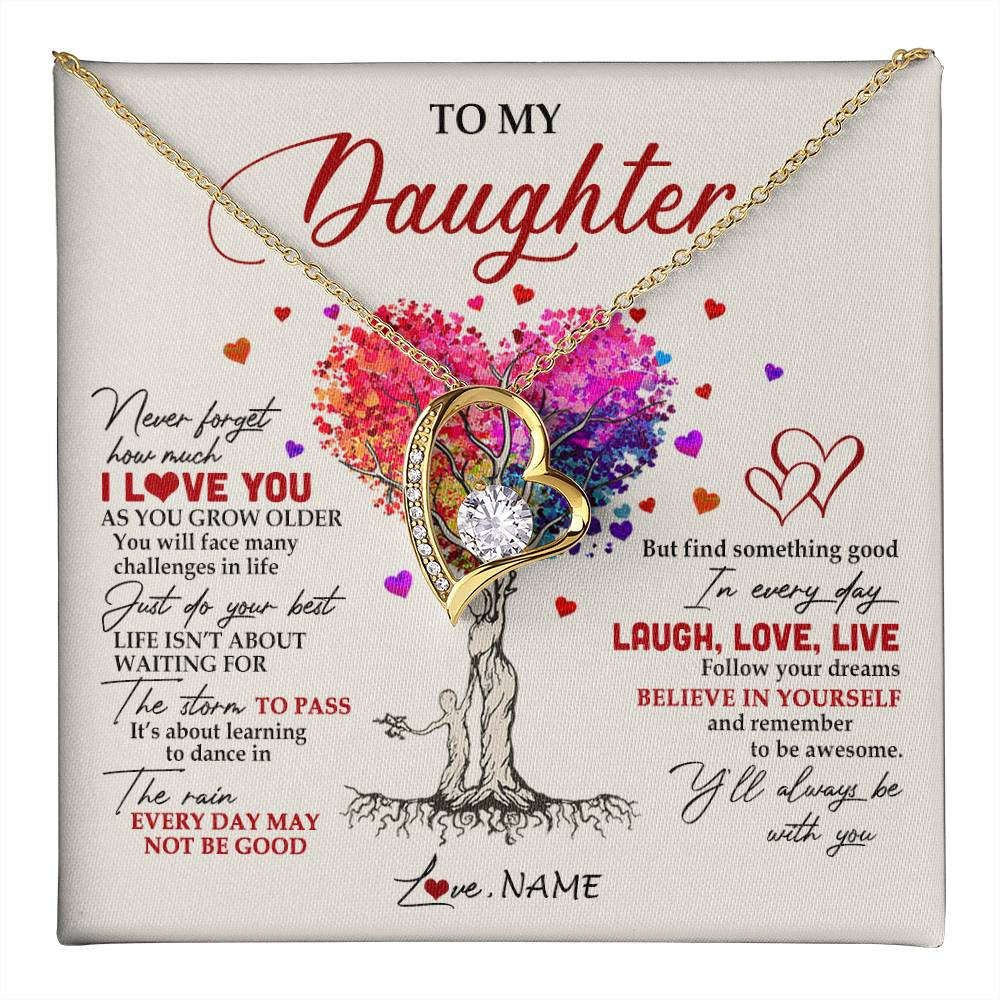 Forever Love Necklace 18K Yellow Gold Finish | 1 | Personalized To My Daughter Necklace From Mom Mother Colorful Tree Never Forget I Love You Daughter Birthday Christmas Customized Gift Box Message Card | siriusteestore