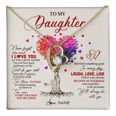 Forever Love Necklace 18K Yellow Gold Finish | 1 | Personalized To My Daughter Necklace From Mom Mother Colorful Tree Never Forget I Love You Daughter Birthday Christmas Customized Gift Box Message Card | siriusteestore