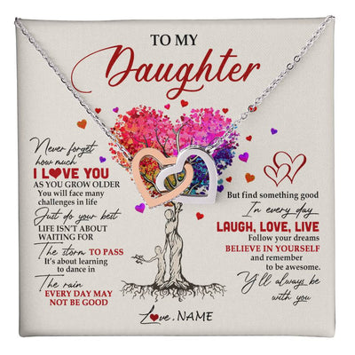 Interlocking Hearts Necklace Stainless Steel & Rose Gold Finish | 1 | Personalized To My Daughter Necklace From Mom Mother Colorful Tree Never Forget I Love You Daughter Birthday Christmas Customized Gift Box Message Card | siriusteestore