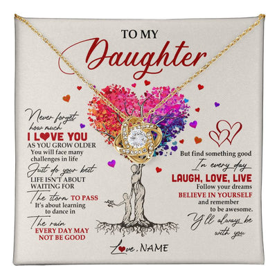 Love Knot Necklace 18K Yellow Gold Finish | 1 | Personalized To My Daughter Necklace From Mom Mother Colorful Tree Never Forget I Love You Daughter Birthday Christmas Customized Gift Box Message Card | siriusteestore