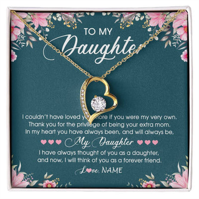 Forever Love Necklace 18K Yellow Gold Finish | Personalized To My Daughter Necklace From Mom Mother Flower Will Forever Friend Daughter Birthday Christmas Graduation Customized Gift Box Message Card | siriusteestore