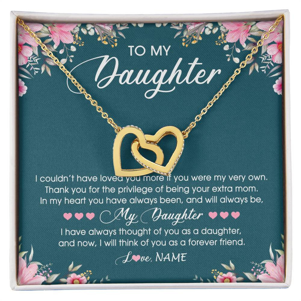 Interlocking Hearts Necklace 18K Yellow Gold Finish | Personalized To My Daughter Necklace From Mom Mother Flower Will Forever Friend Daughter Birthday Christmas Graduation Customized Gift Box Message Card | siriusteestore