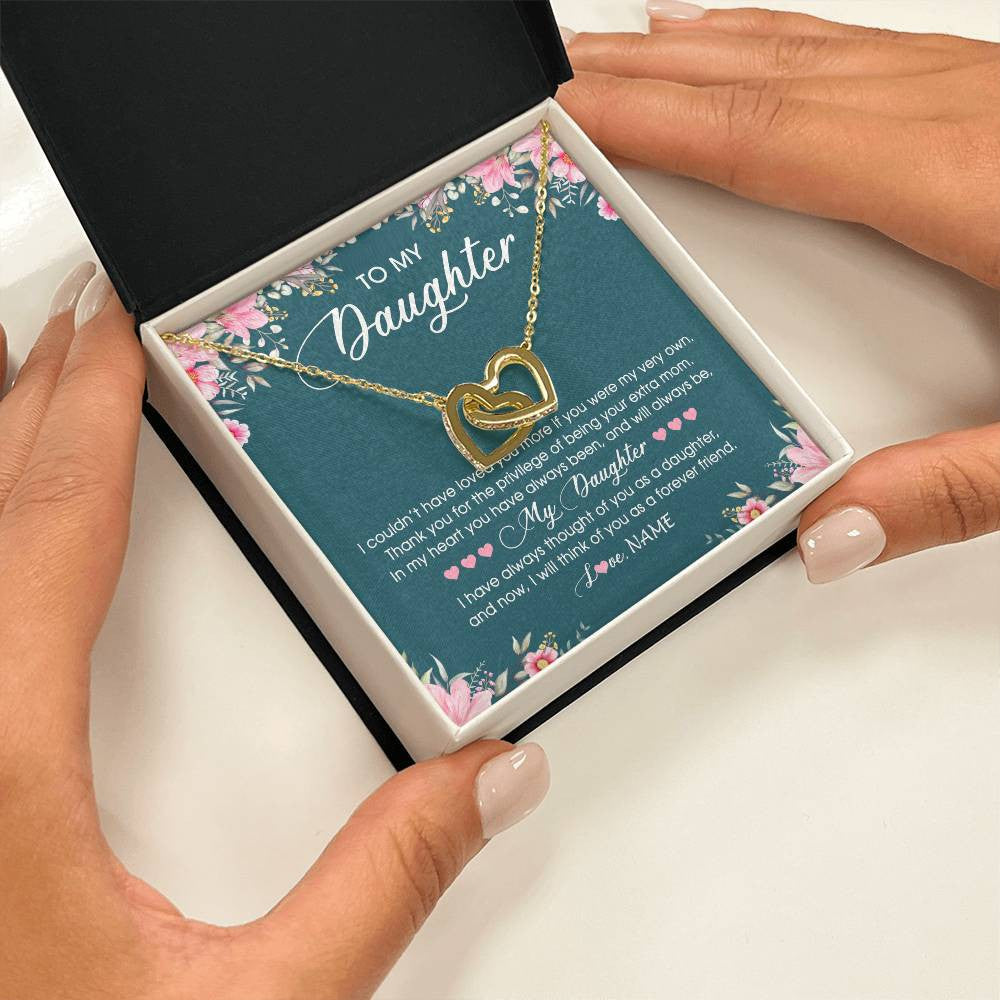 Interlocking Hearts Necklace 18K Yellow Gold Finish | Personalized To My Daughter Necklace From Mom Mother Flower Will Forever Friend Daughter Birthday Christmas Graduation Customized Gift Box Message Card | siriusteestore